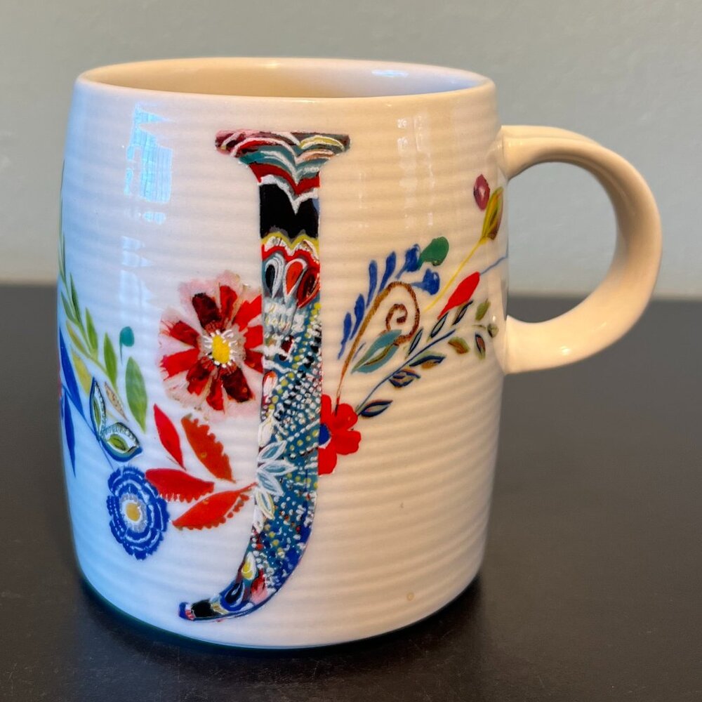 Anthropologie Starla M Halfmann Petal Palette Monogram Mug J Floral Letter